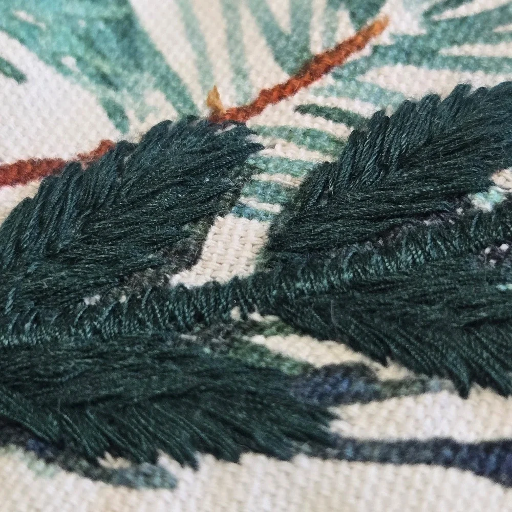 Crate & Barrel Winter Sprig Embroidered Table Runner 14x120in Holiday Christmas